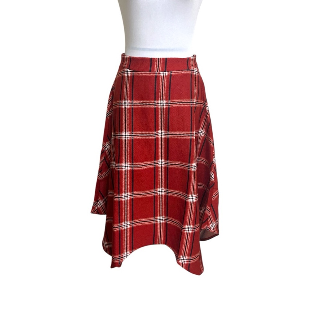 NWT Red Black Plaid Asymmetrical Midi Skirt Size S